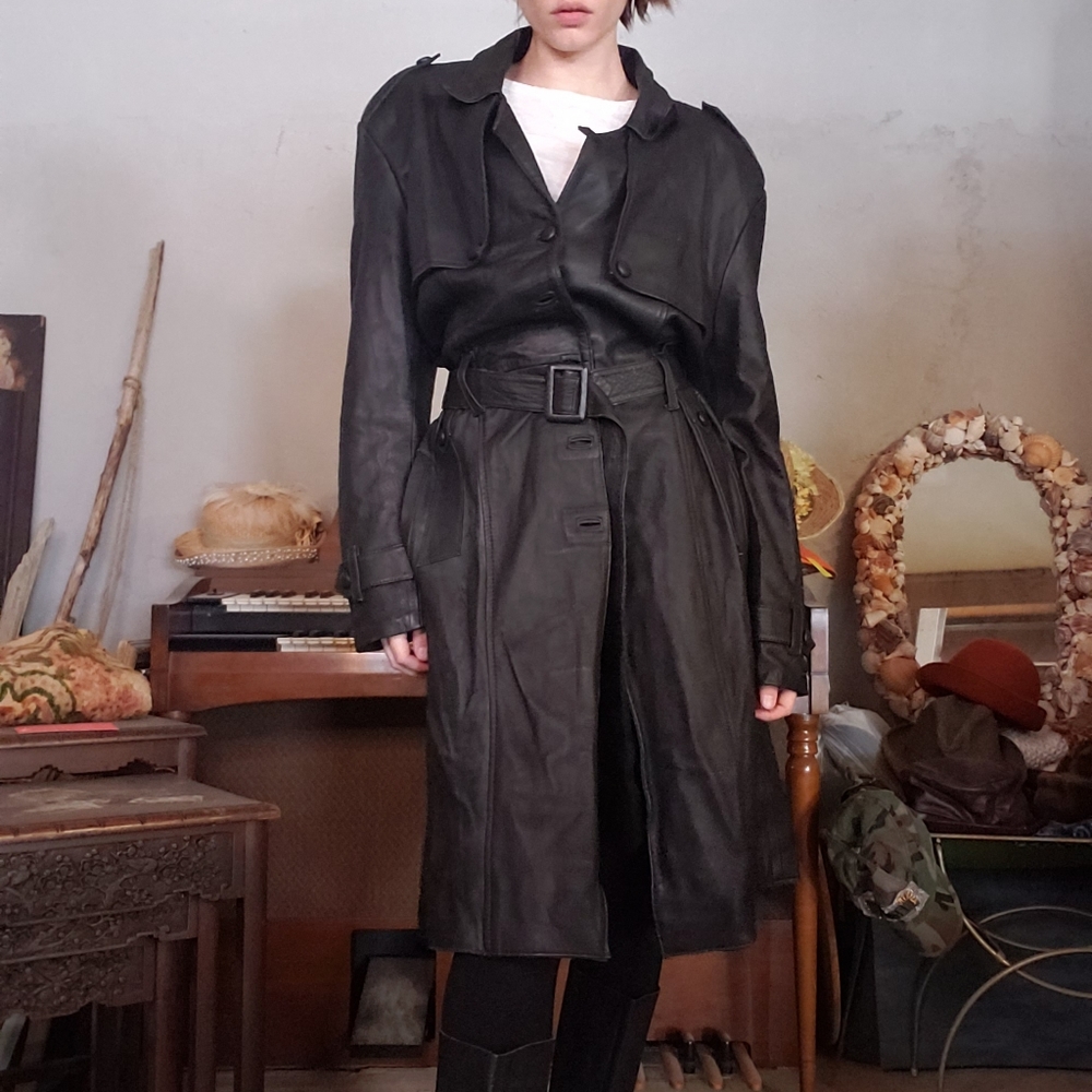 Vtg Leather Trenchcoat